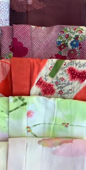 110-HAORI-5: Special Lot of 5 Vintage Silk,Silk Blend, Mock Silk Japanese Haori Coats