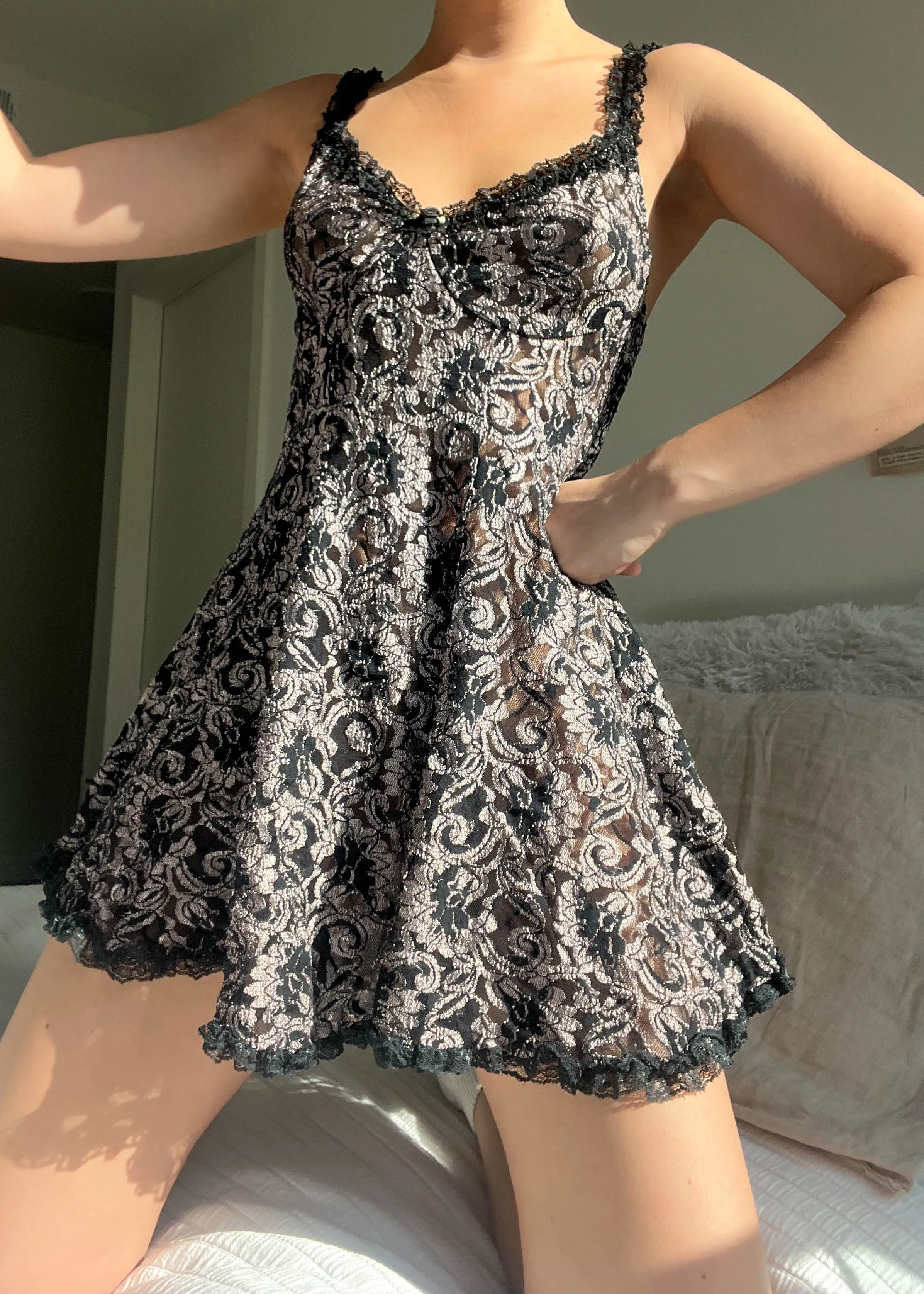 90's Black Rose Lace Slip (S-M)