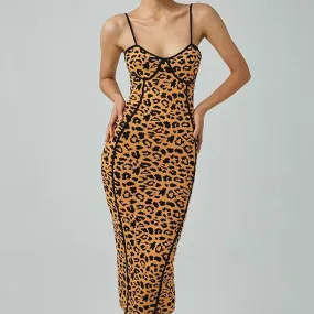 Alluring Sleeveless Bodycon Leopard Sweater Midi Dresses - Leopard