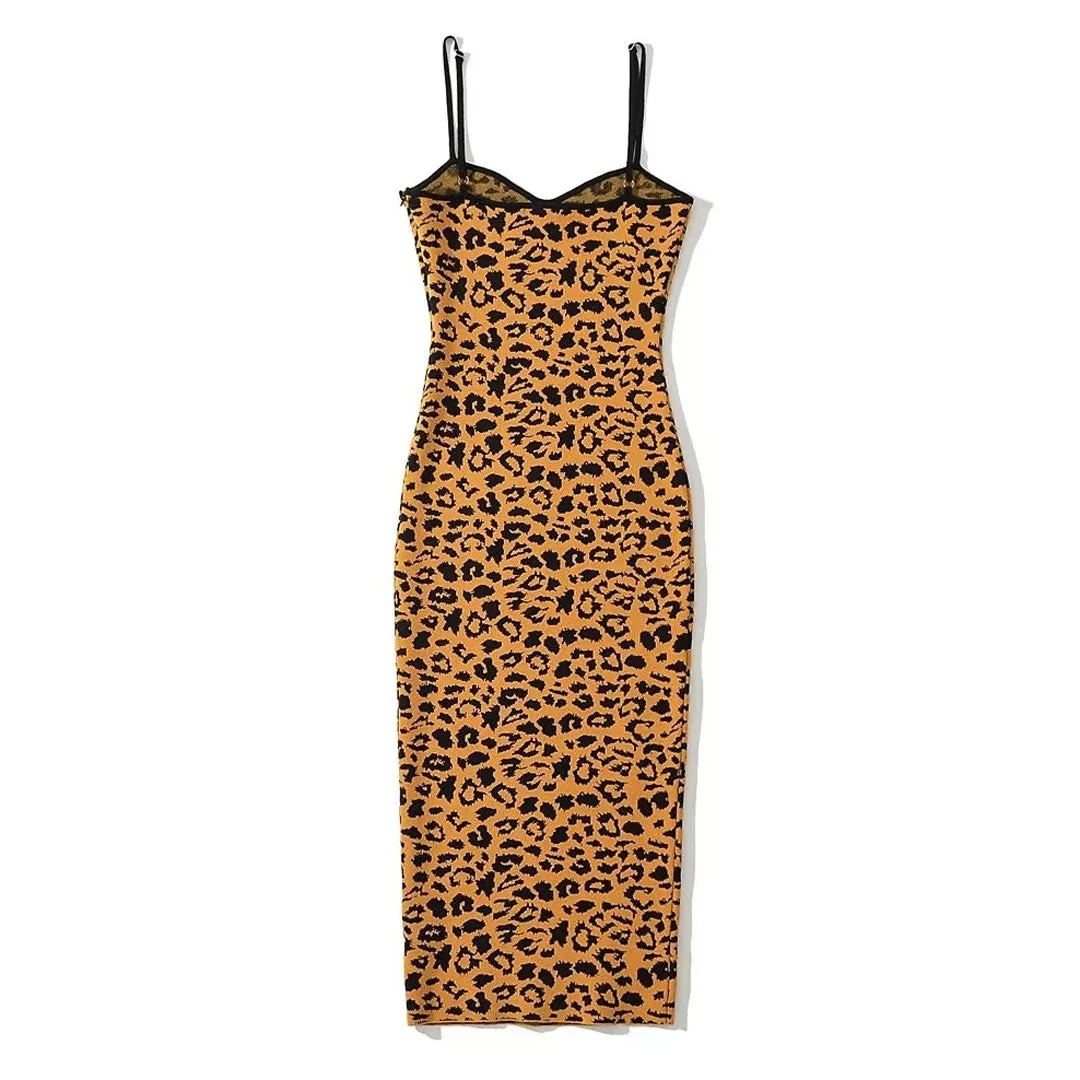 Alluring Sleeveless Bodycon Leopard Sweater Midi Dresses - Leopard
