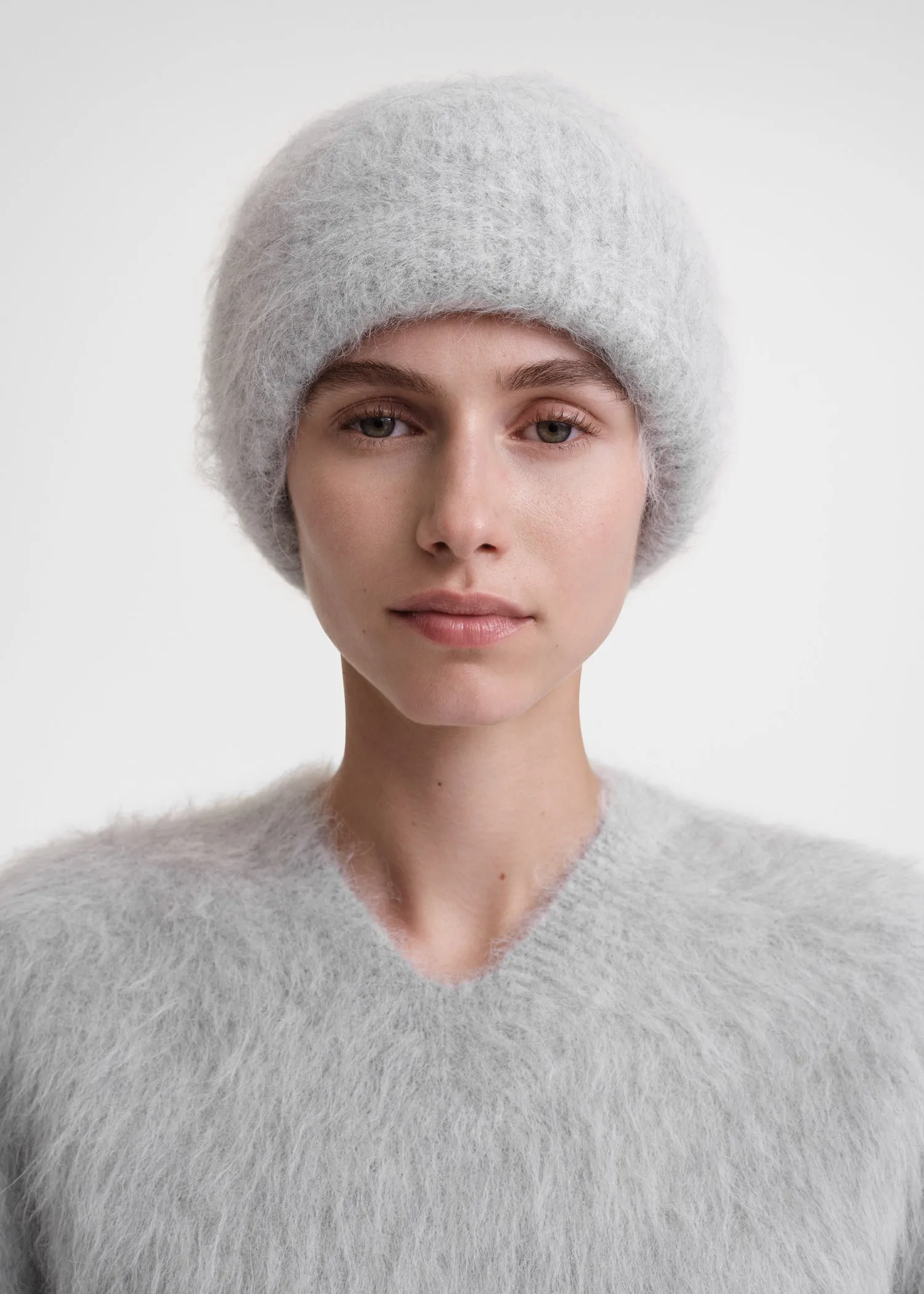 Alpaca knit beanie light grey melange