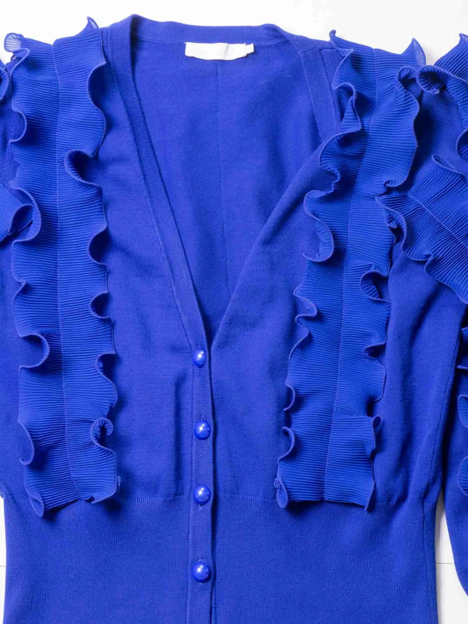 Anne Fontaine Knit Ruffle Cardigan Royal Blue