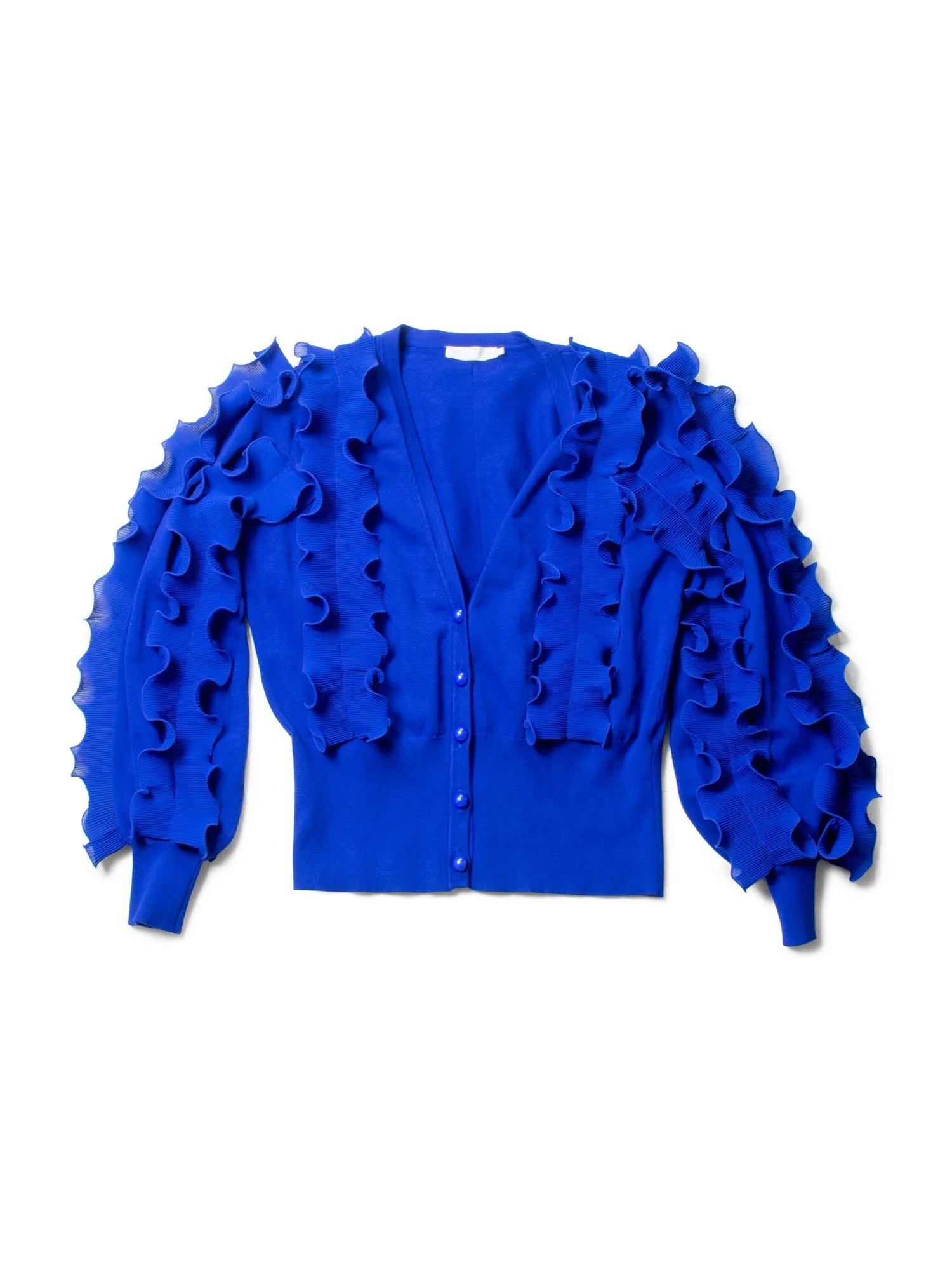 Anne Fontaine Knit Ruffle Cardigan Royal Blue