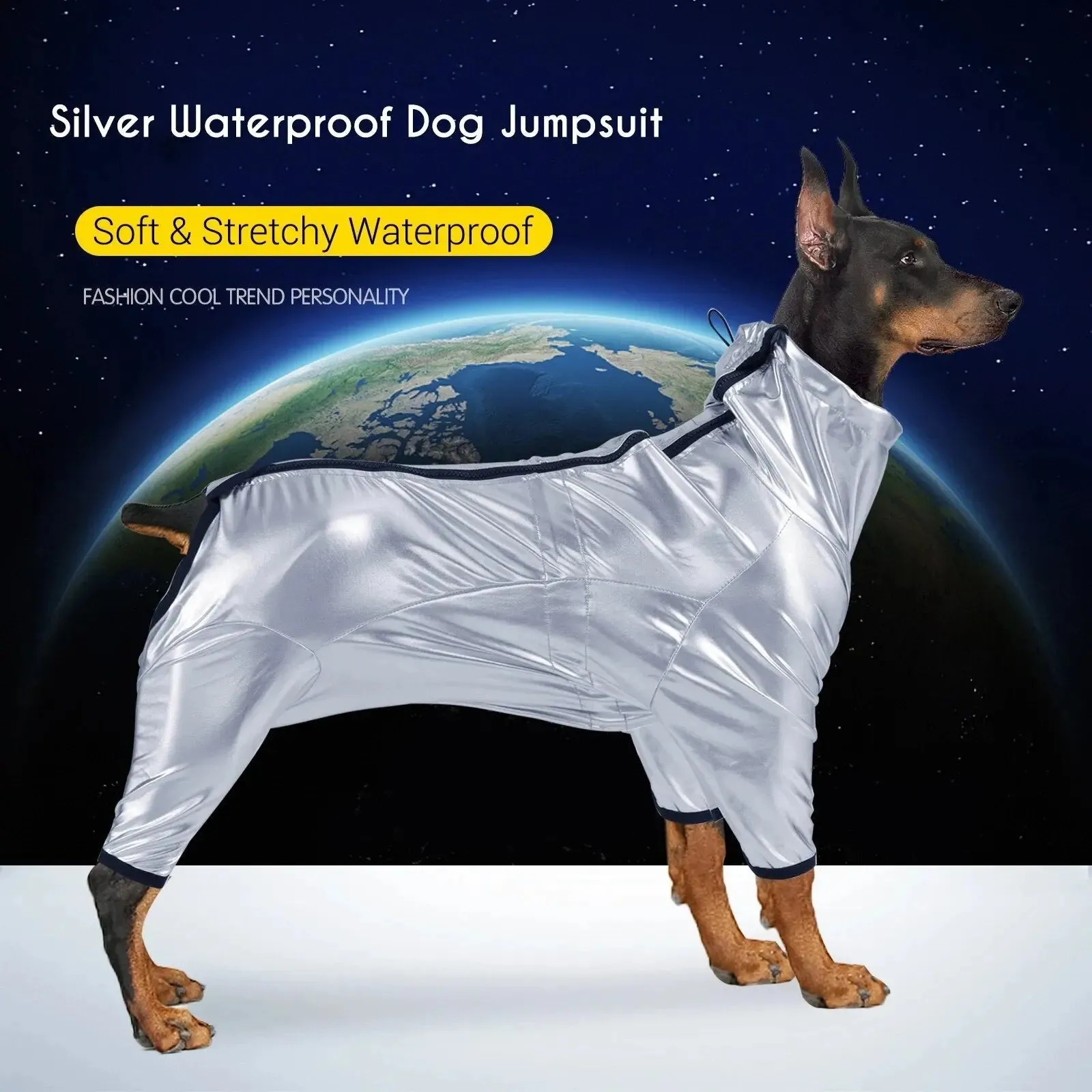 Anniepaw Space Odyssey Silver: Waterproof Dog Jumpsuit for Cool Canines