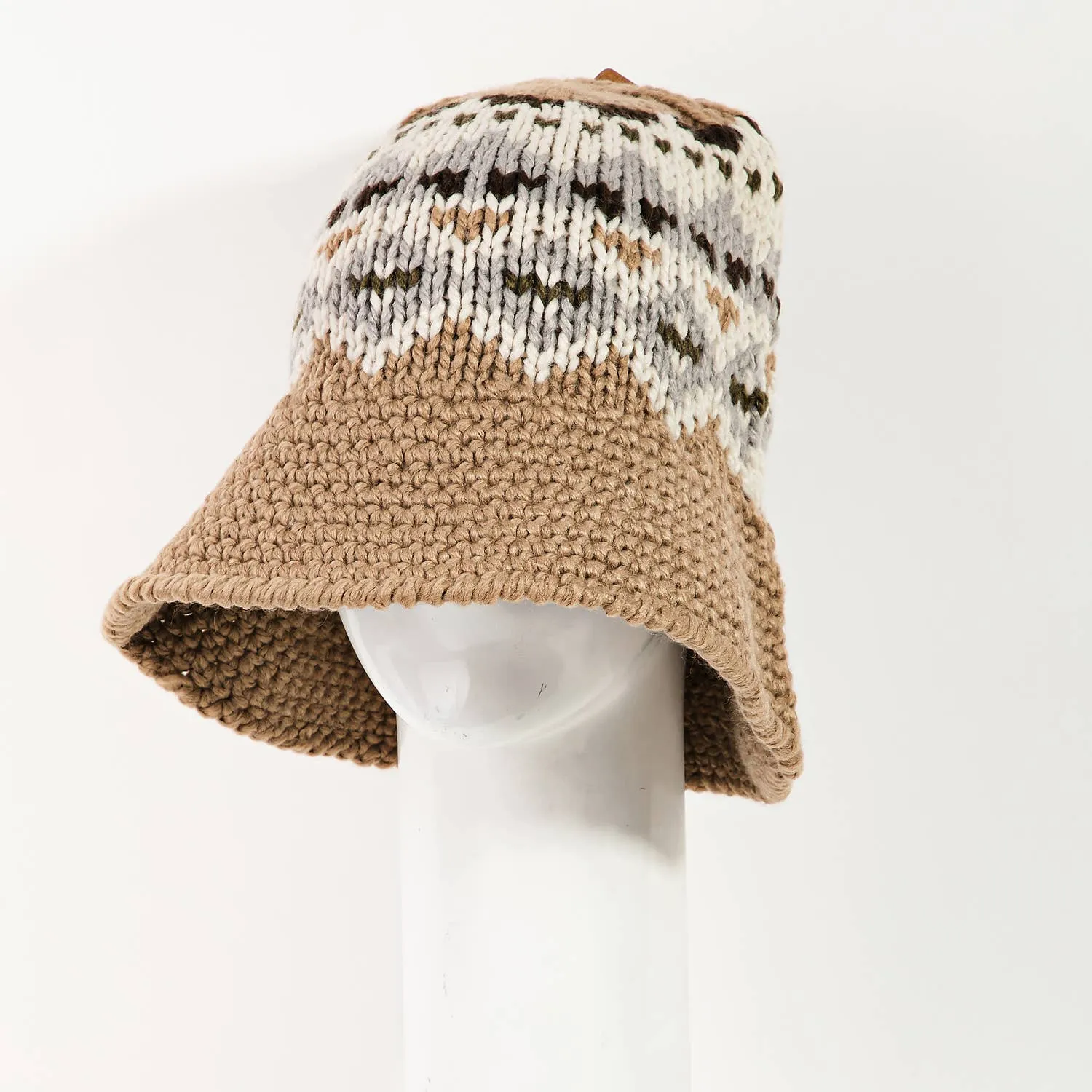 Boho Pattern Knitted Bucket Hat