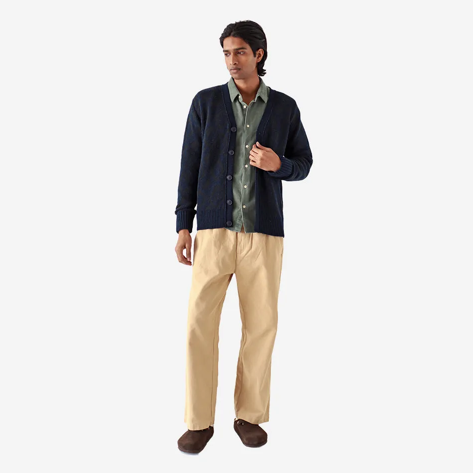 Buckley Geo Pattern Wool Cardigan - Navy Iris/Forest Green
