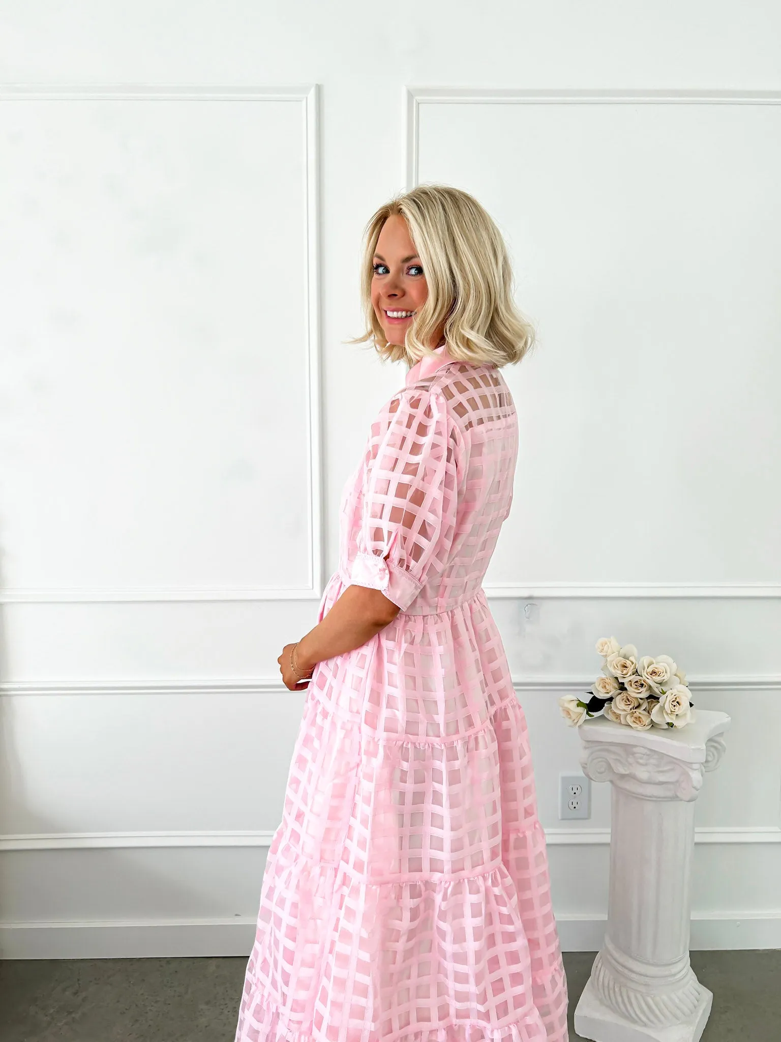 Check Me Out Pink Plaid Midi Dress