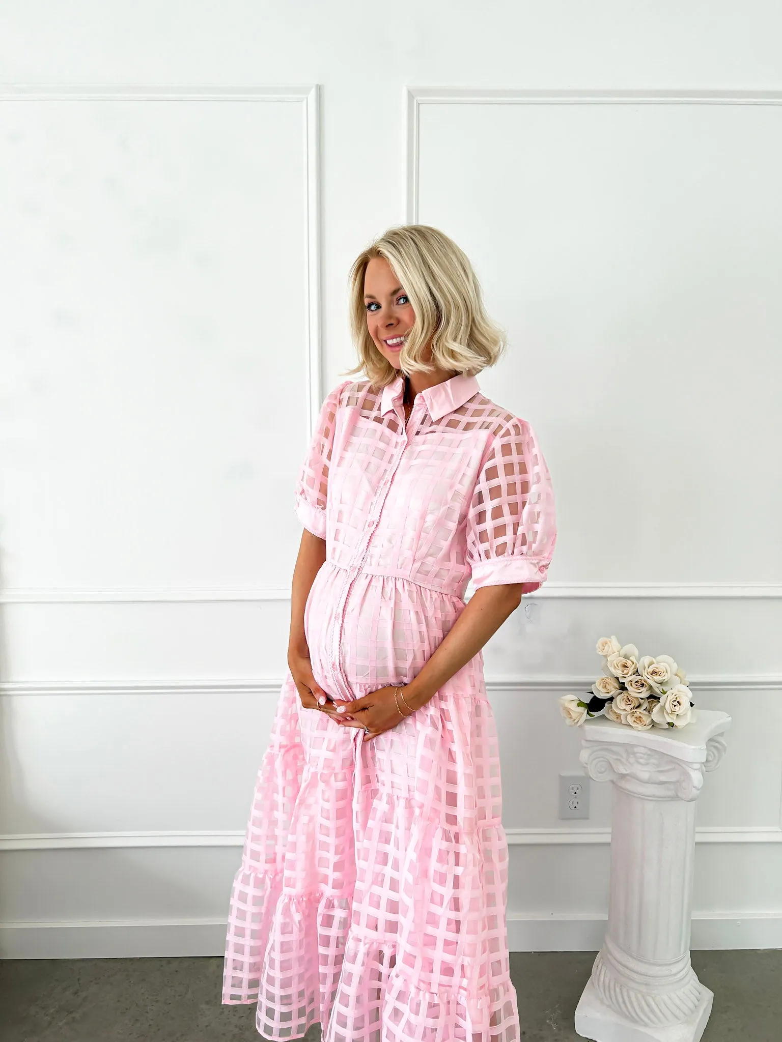 Check Me Out Pink Plaid Midi Dress