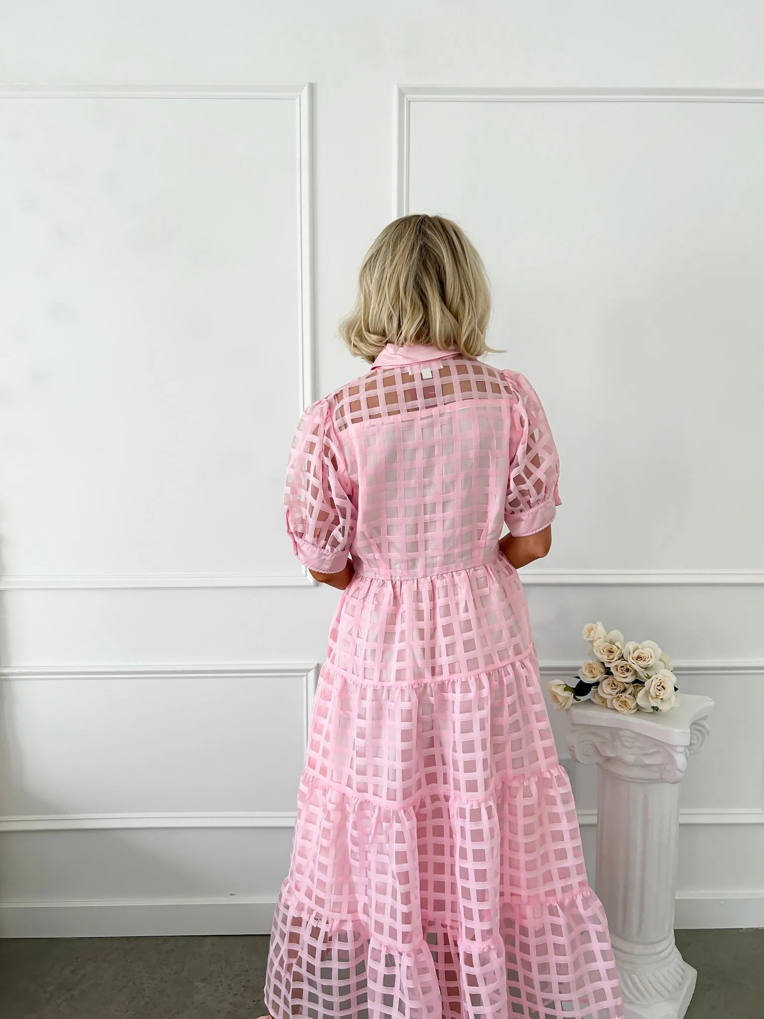 Check Me Out Pink Plaid Midi Dress