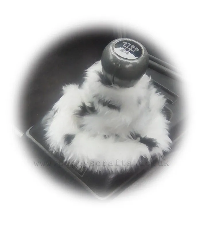 Dalmatian Spot Black and white faux fur fluffy gear stick gaiter cover