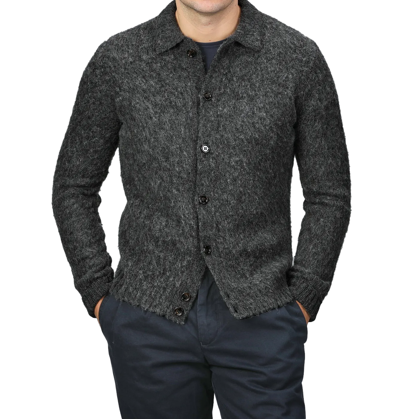 Dark Grey Brushed Shetland Wool Cardigan