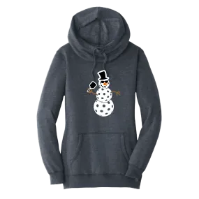 Frosty The Dinking Snowman | Women’s Cowl-Neck Hoodie Pickleball Sweatshirt | 55% Cotton 45% Poly Fleece