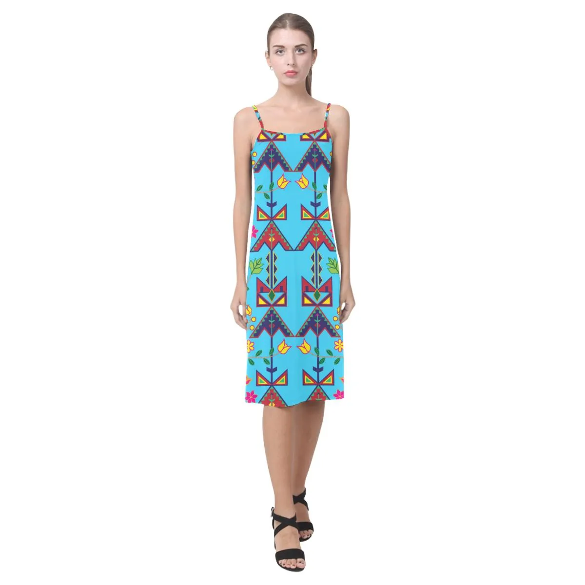 Geometric Floral Spring - Sky Blue Alcestis Slip Dress