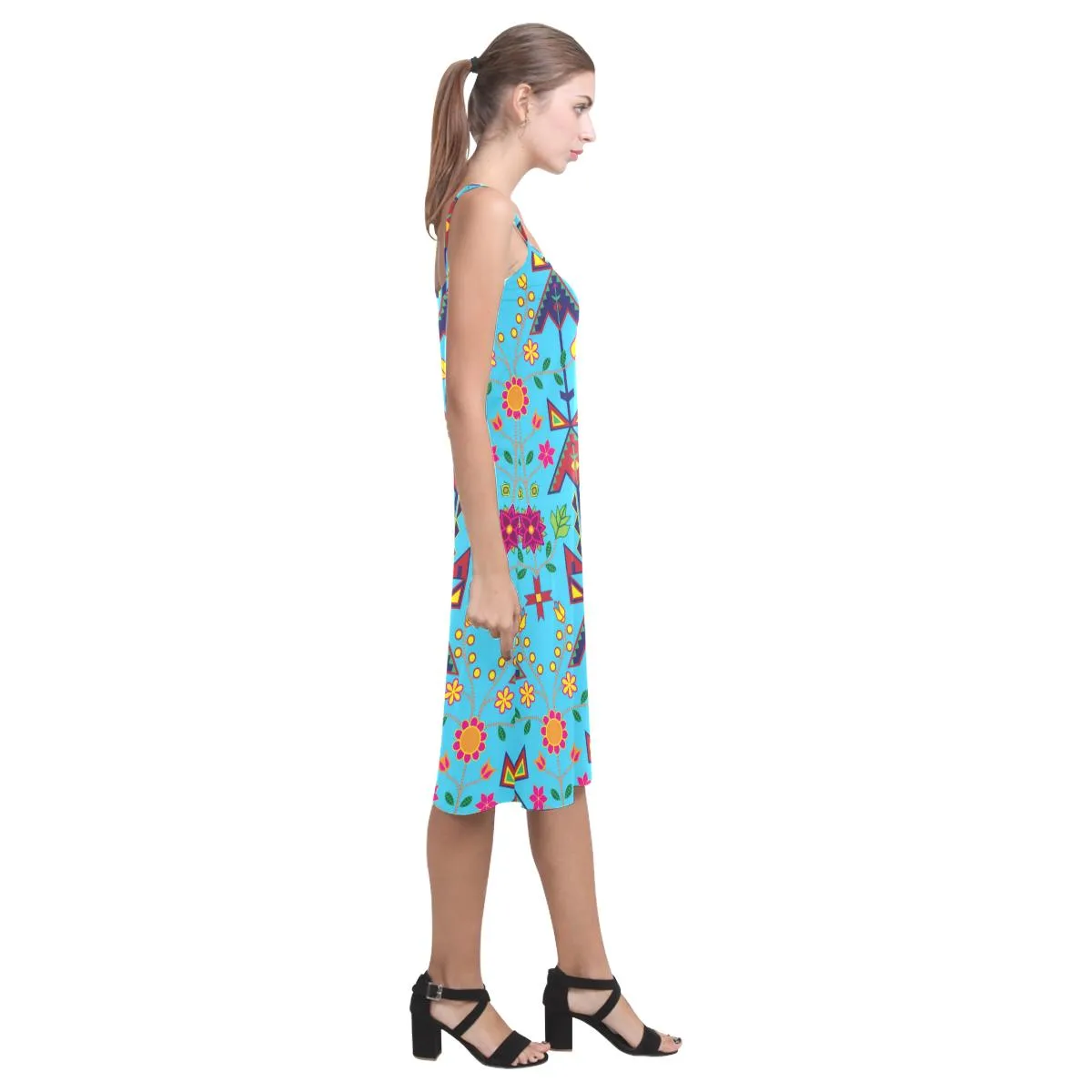 Geometric Floral Spring - Sky Blue Alcestis Slip Dress