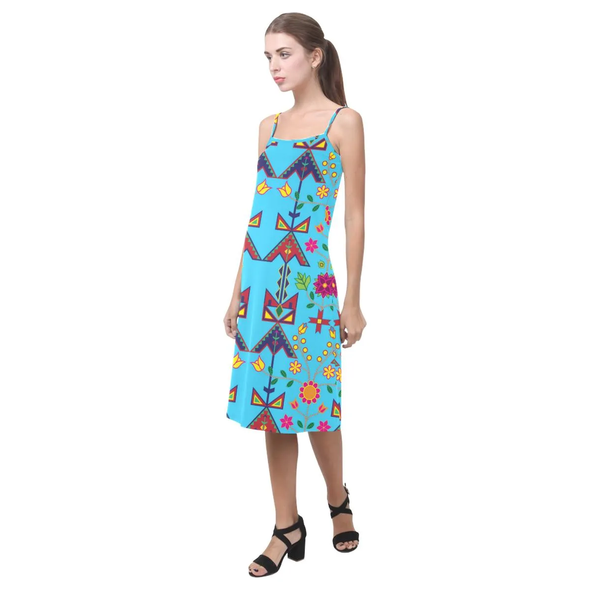 Geometric Floral Spring - Sky Blue Alcestis Slip Dress