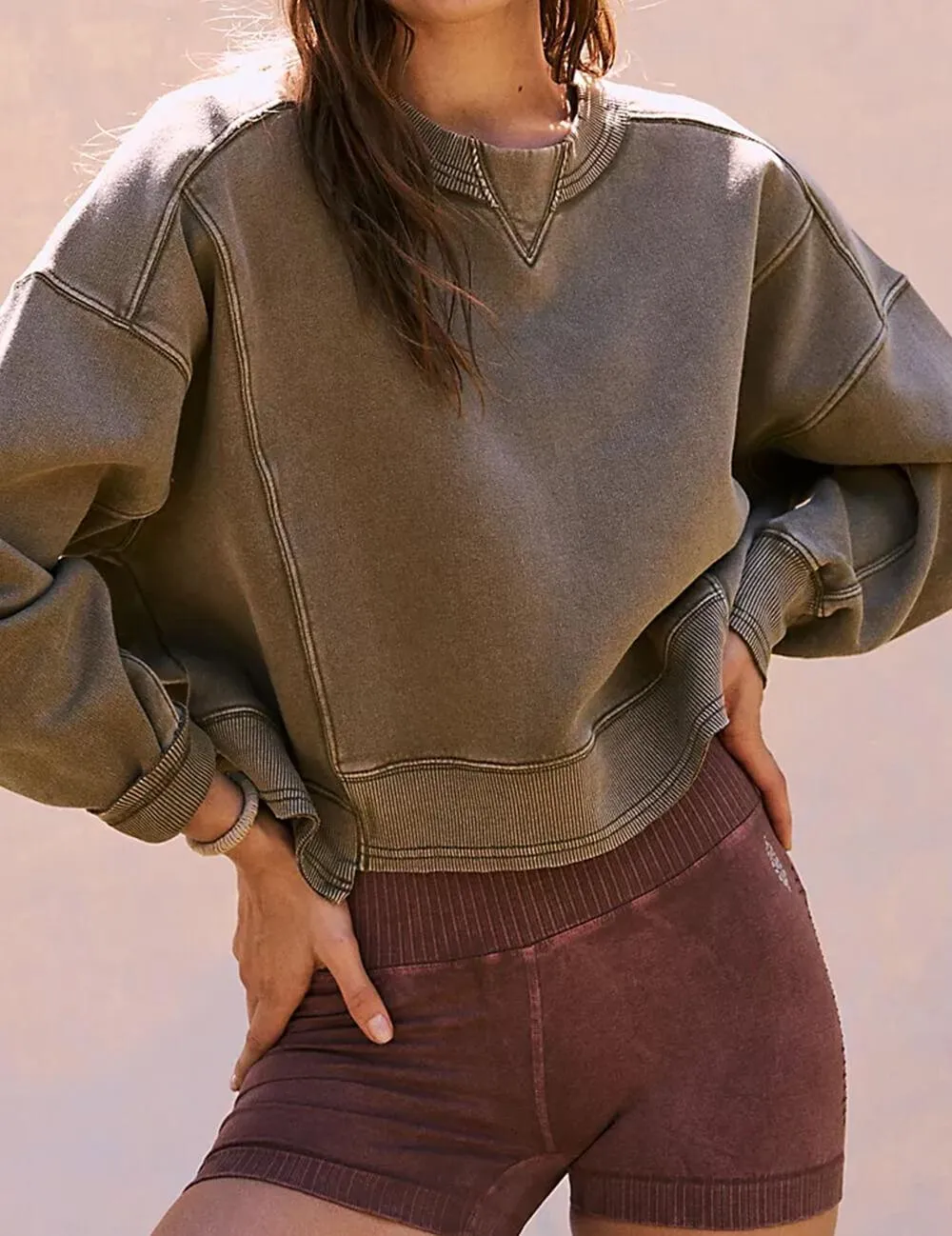 Ladies Solid Color Cropped Pullover SKT523