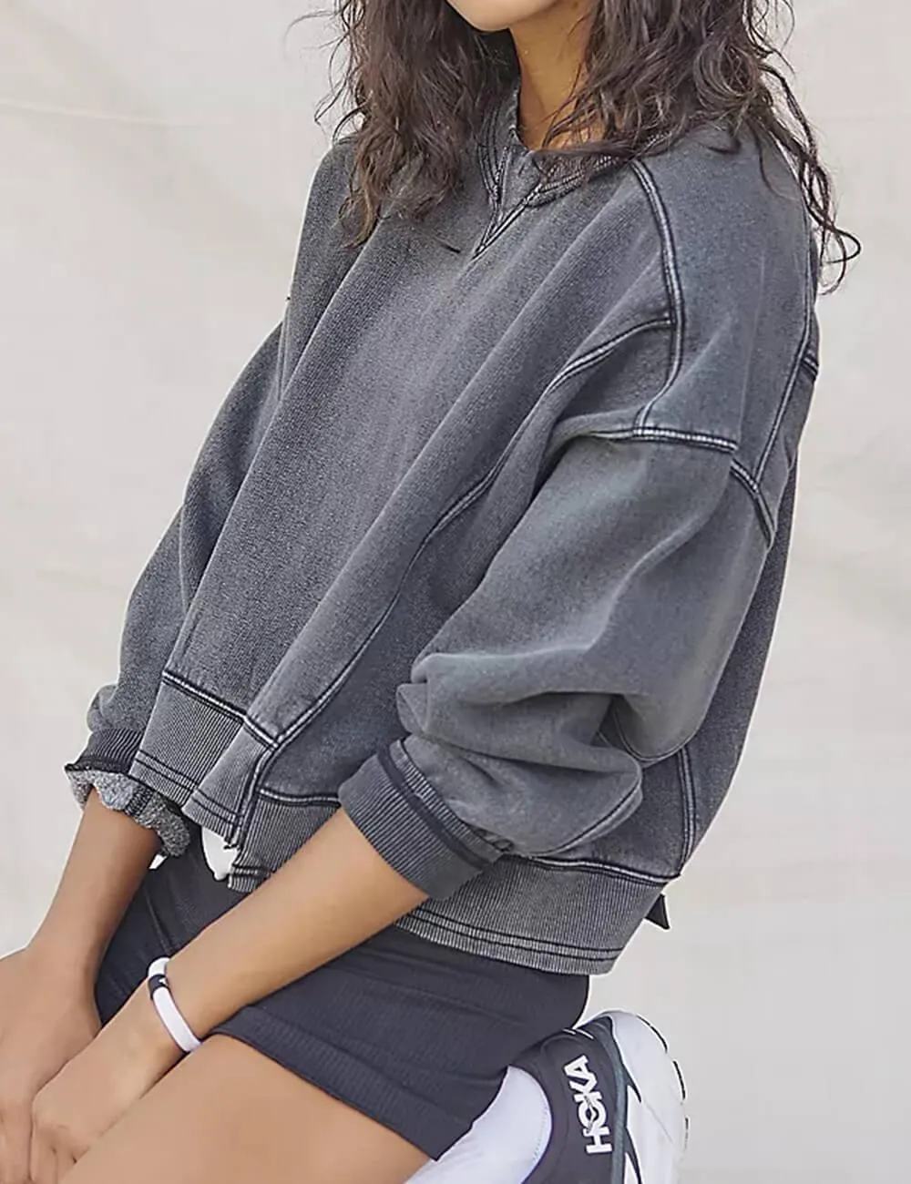 Ladies Solid Color Cropped Pullover SKT523