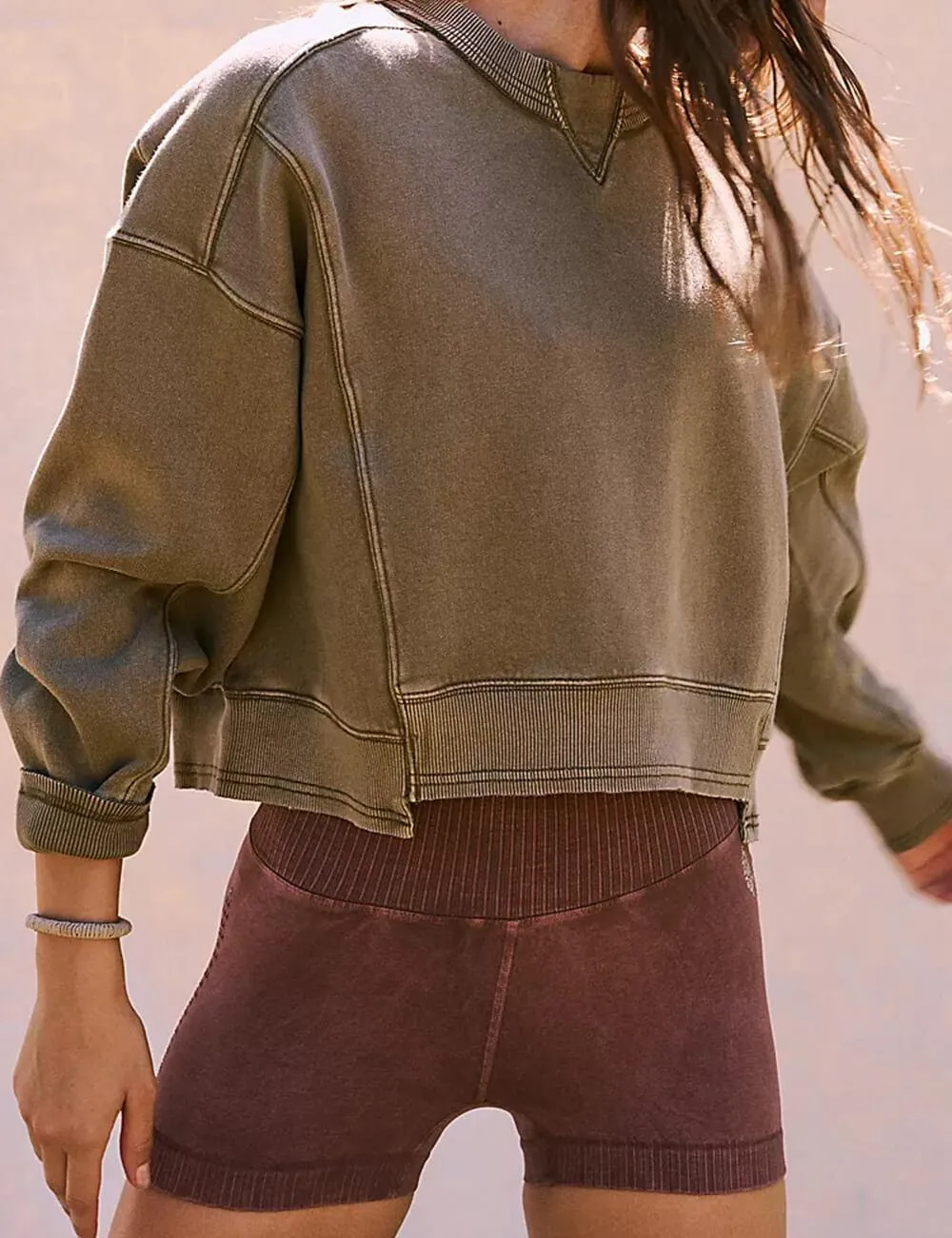 Ladies Solid Color Cropped Pullover SKT523