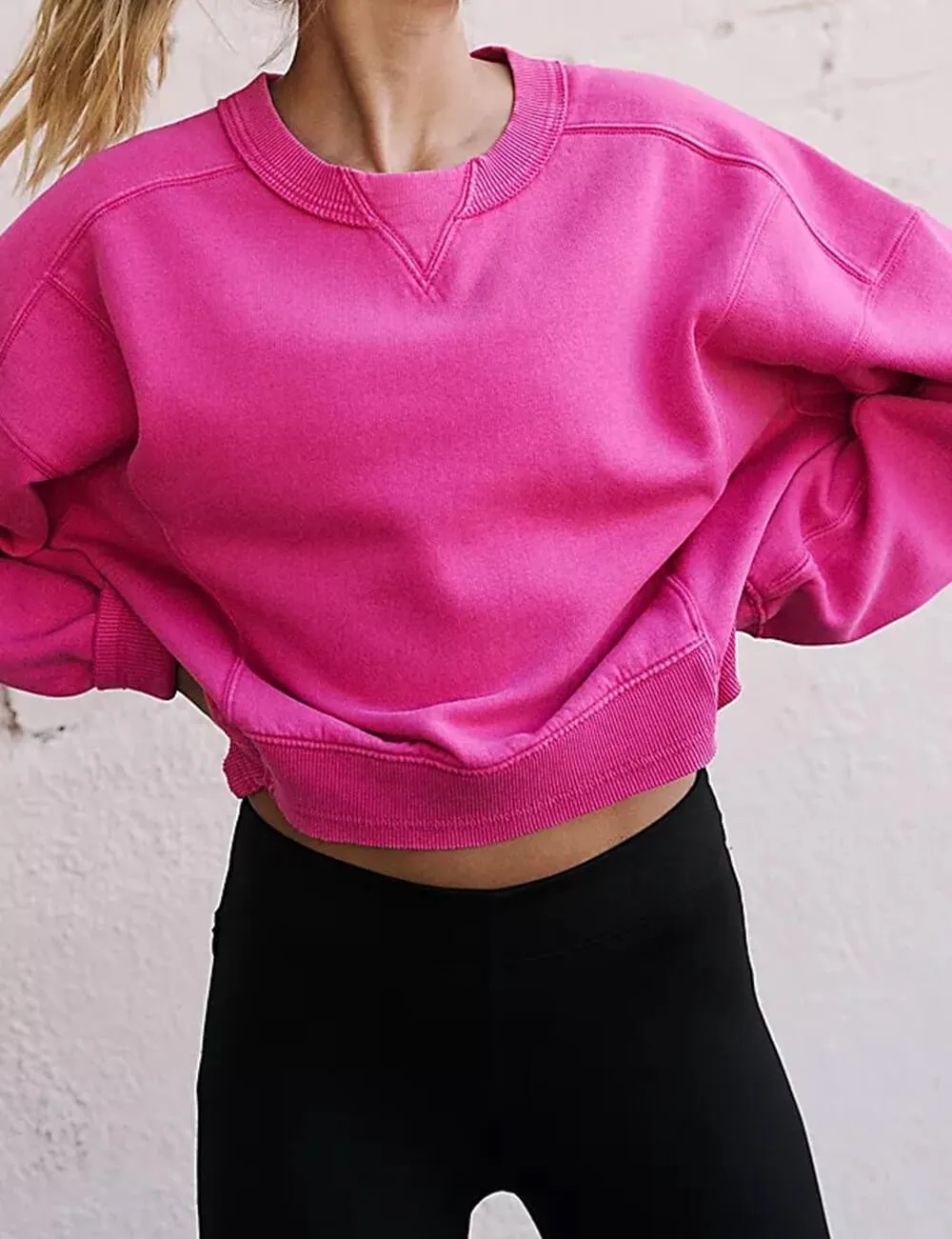 Ladies Solid Color Cropped Pullover SKT523