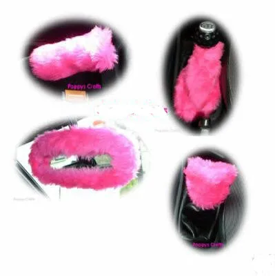 Large 7 Piece Barbie Pink fluffy car accessories set faux fur