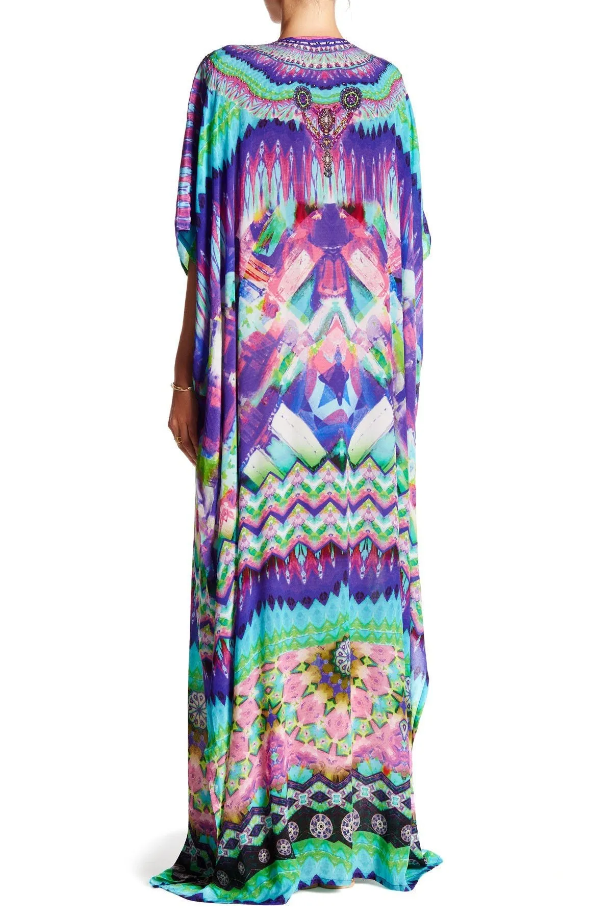 Long Printed Kaftan in Blue