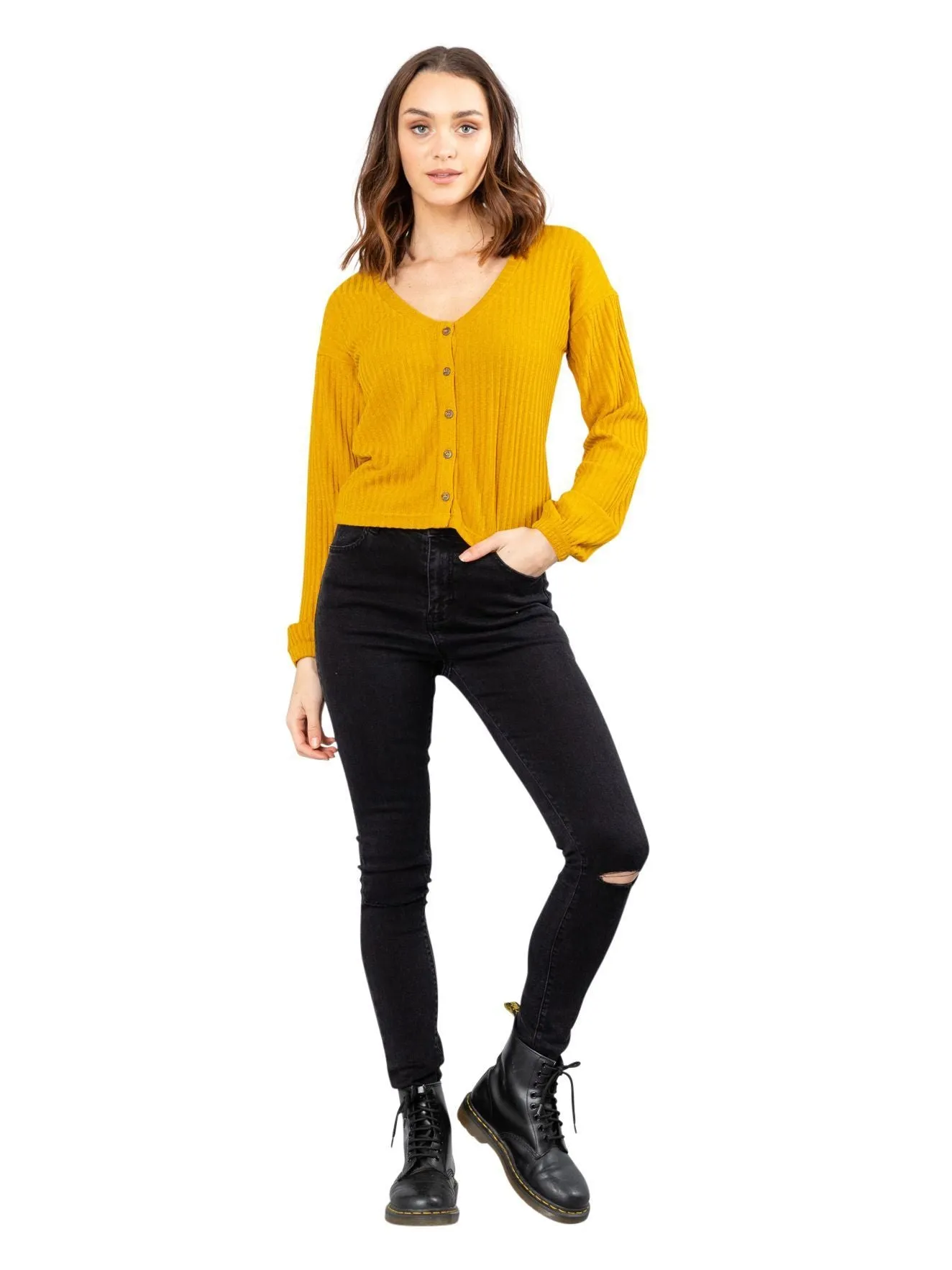 Mason Long Sleeve Crop Cardigan - Inca Gold