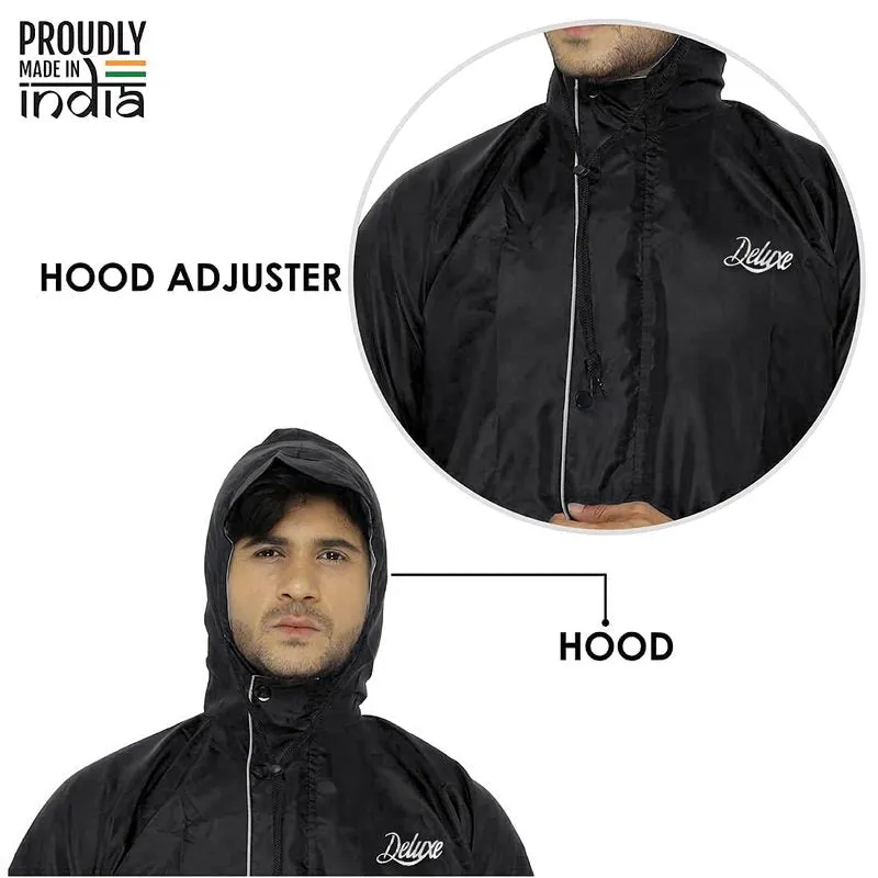 Men Rain Coat - Reversible Waterproof, Reflector Safety | XL | Deluxe Black