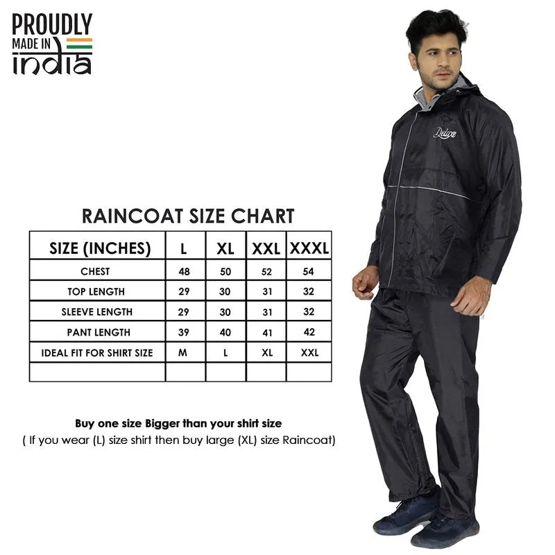 Men Rain Coat - Reversible Waterproof, Reflector Safety | XL | Deluxe Black