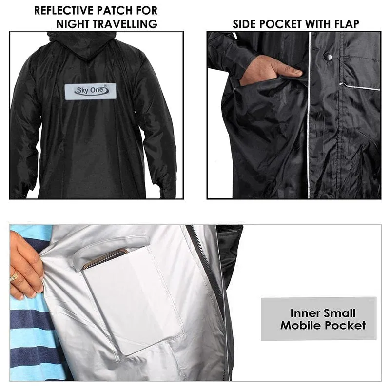 Men Rain Coat - Reversible Waterproof, Reflector Safety | XL | Deluxe Black