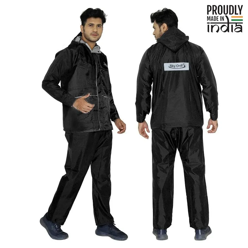 Men Rain Coat - Reversible Waterproof, Reflector Safety | XL | Deluxe Black
