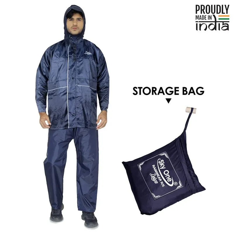 Men Rain Coat - Reversible Waterproof, Reflector Safety | XL | Deluxe Black