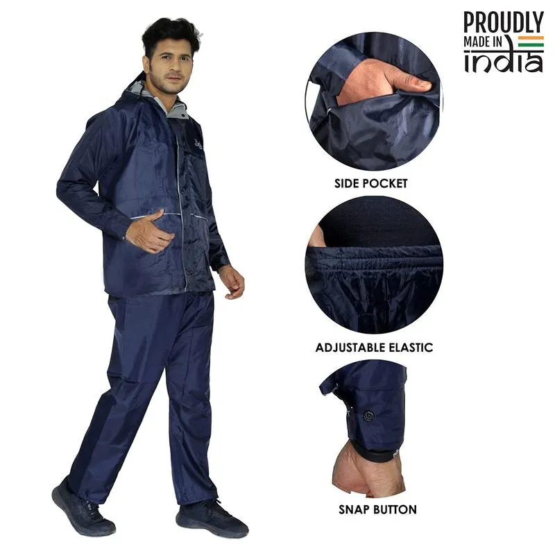 Men Rain Coat - Reversible Waterproof, Reflector Safety | XL | Deluxe Black