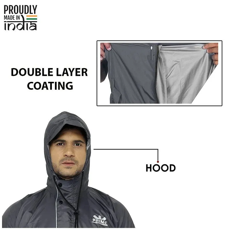 Men Rain Coat - Waterproof & Reversible with Hood | Set of Top & Bottom | X-Large | Prime Grey