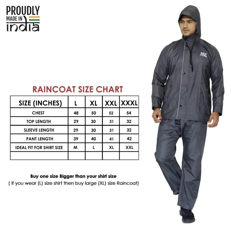 Men Rain Coat - Waterproof & Reversible with Hood | Set of Top & Bottom | X-Large | Prime Grey