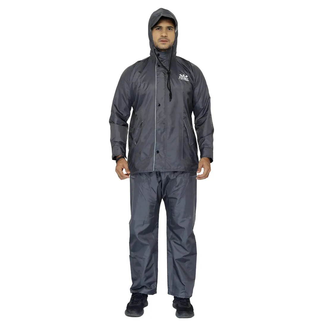 Men Rain Coat - Waterproof & Reversible with Hood | Set of Top & Bottom | X-Large | Prime Grey