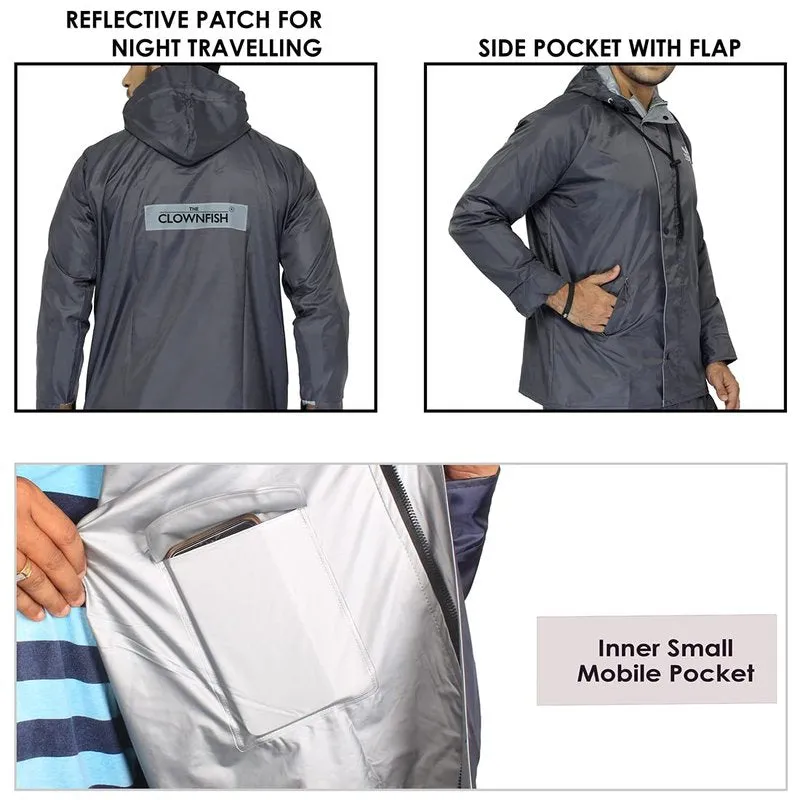 Men Rain Coat - Waterproof & Reversible with Hood | Set of Top & Bottom | X-Large | Prime Grey