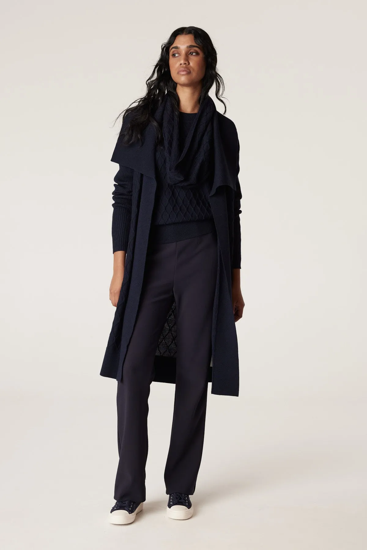Merino Long Wrap Cardigan - Ink Navy