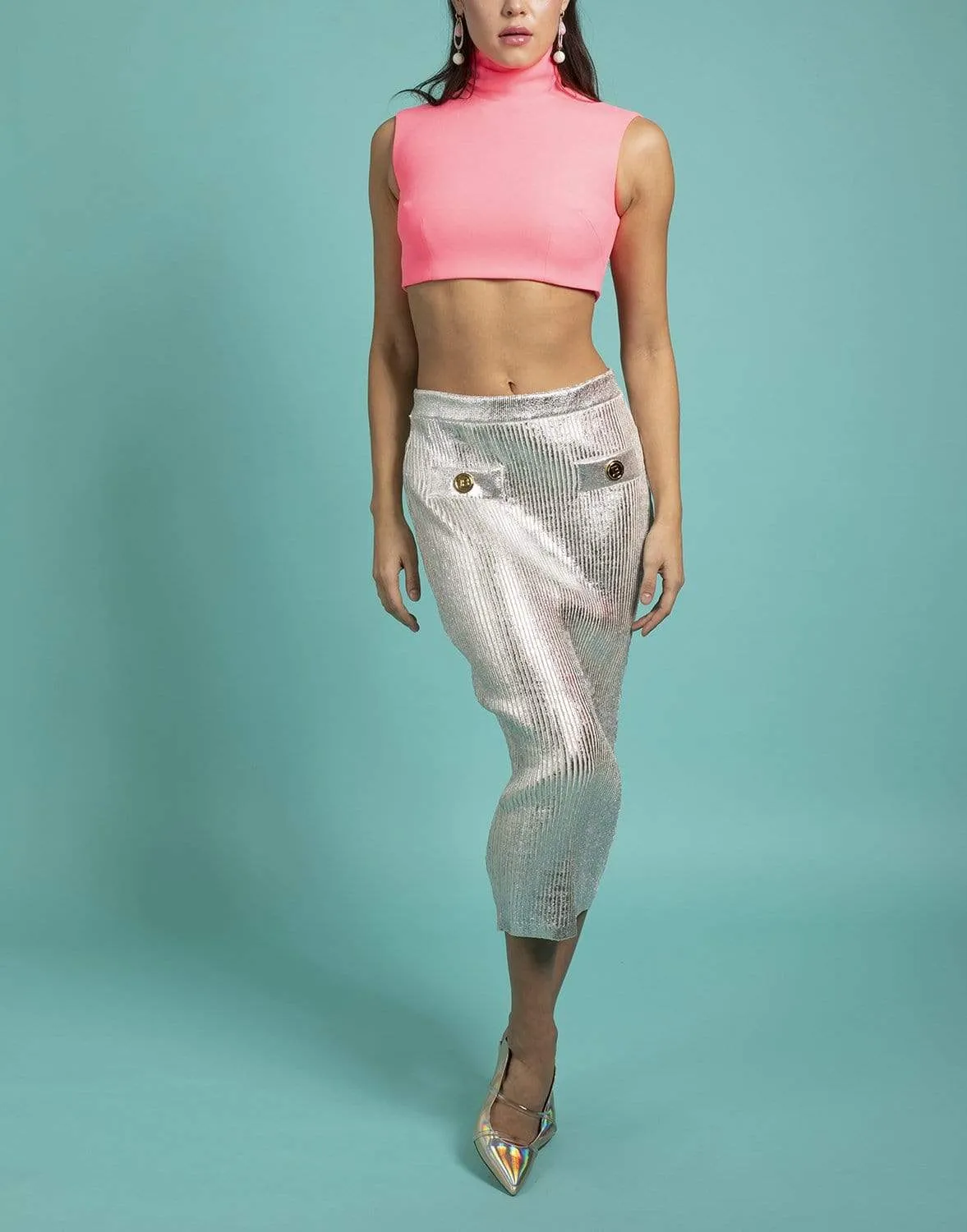 Metallic Coated Midi Skirt