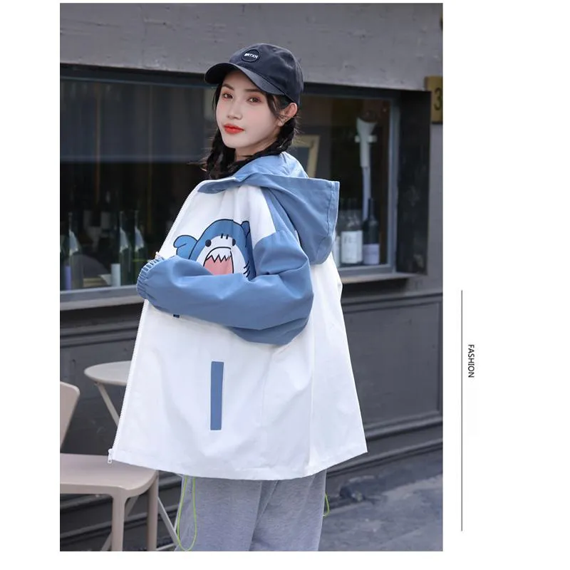 Printed Loose Fit Harajuku Style Cute Raincoat Hooded Jacket
