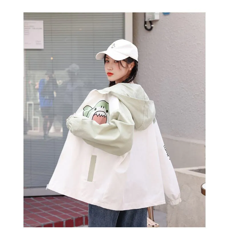 Printed Loose Fit Harajuku Style Cute Raincoat Hooded Jacket