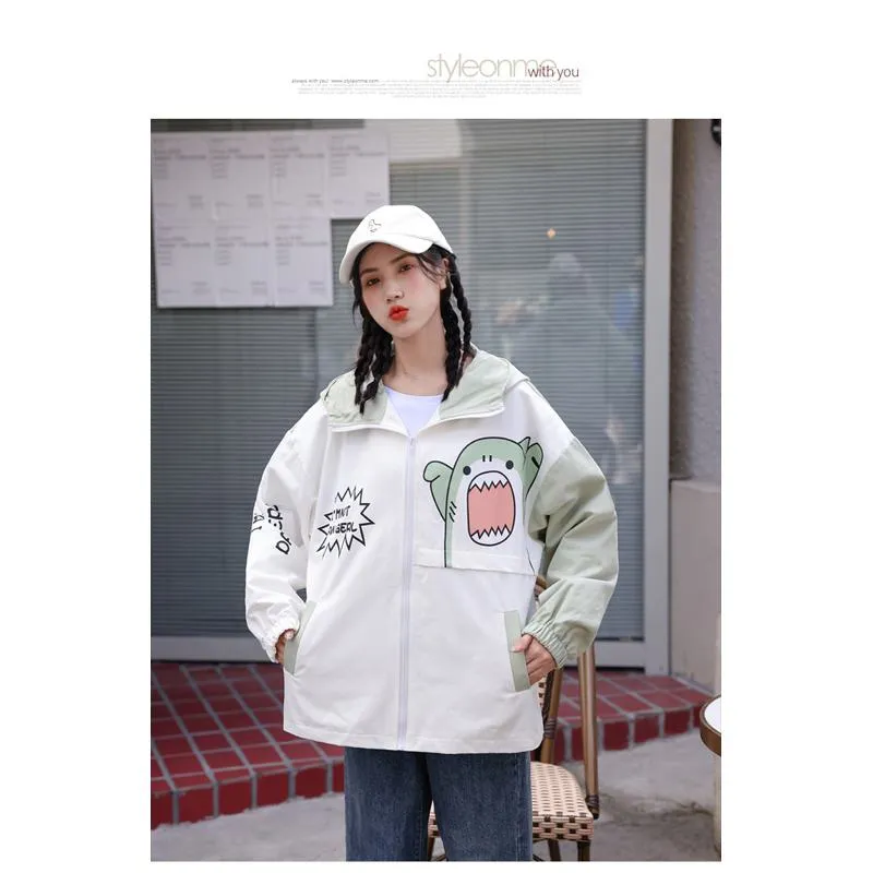 Printed Loose Fit Harajuku Style Cute Raincoat Hooded Jacket