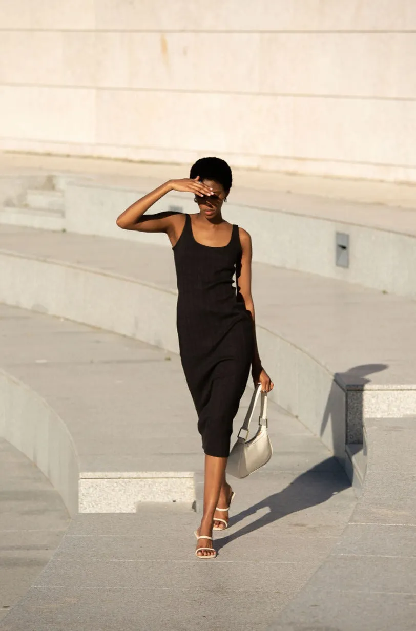 Revel Ribbed Midi Dress - Black Forest