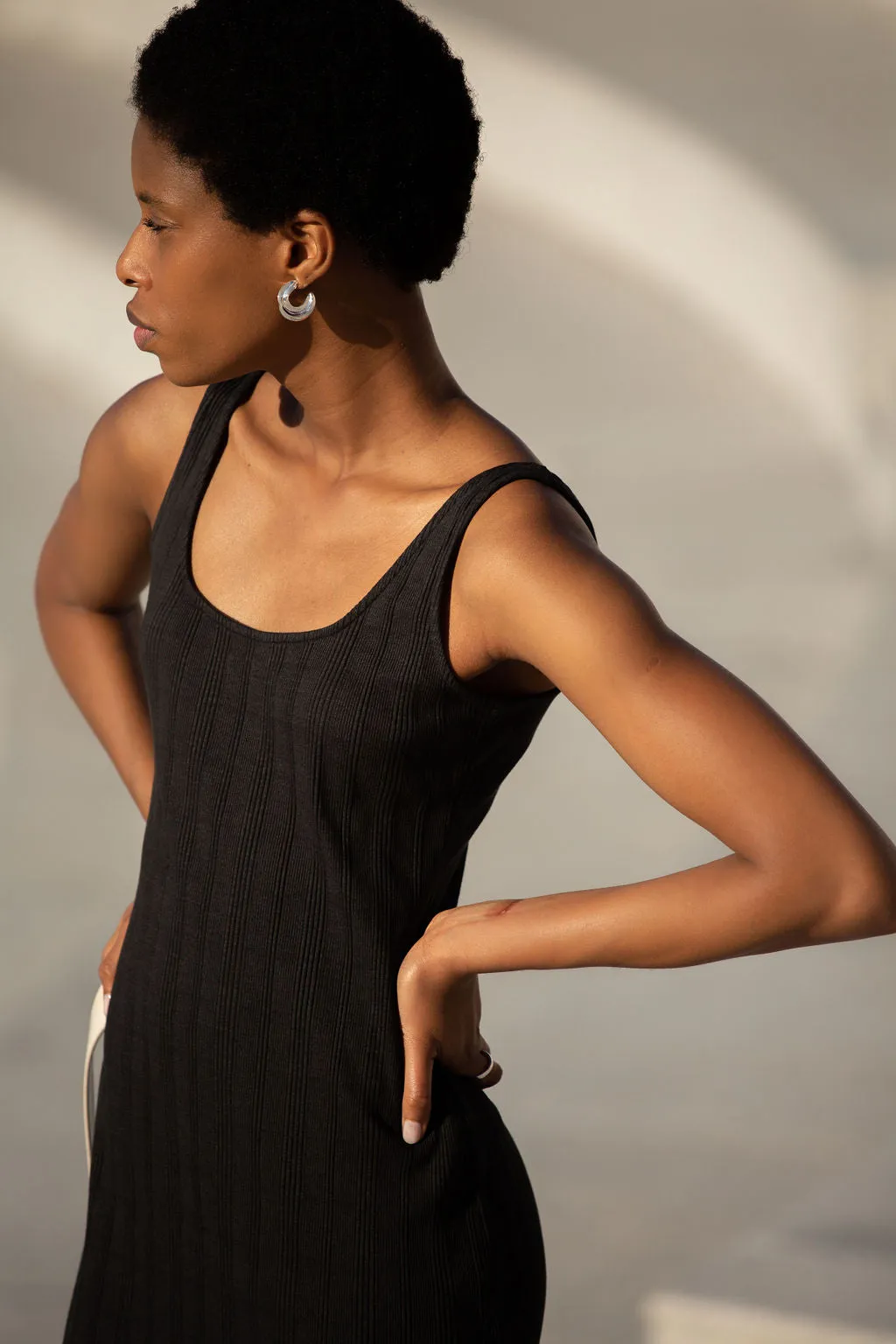 Revel Ribbed Midi Dress - Black Forest