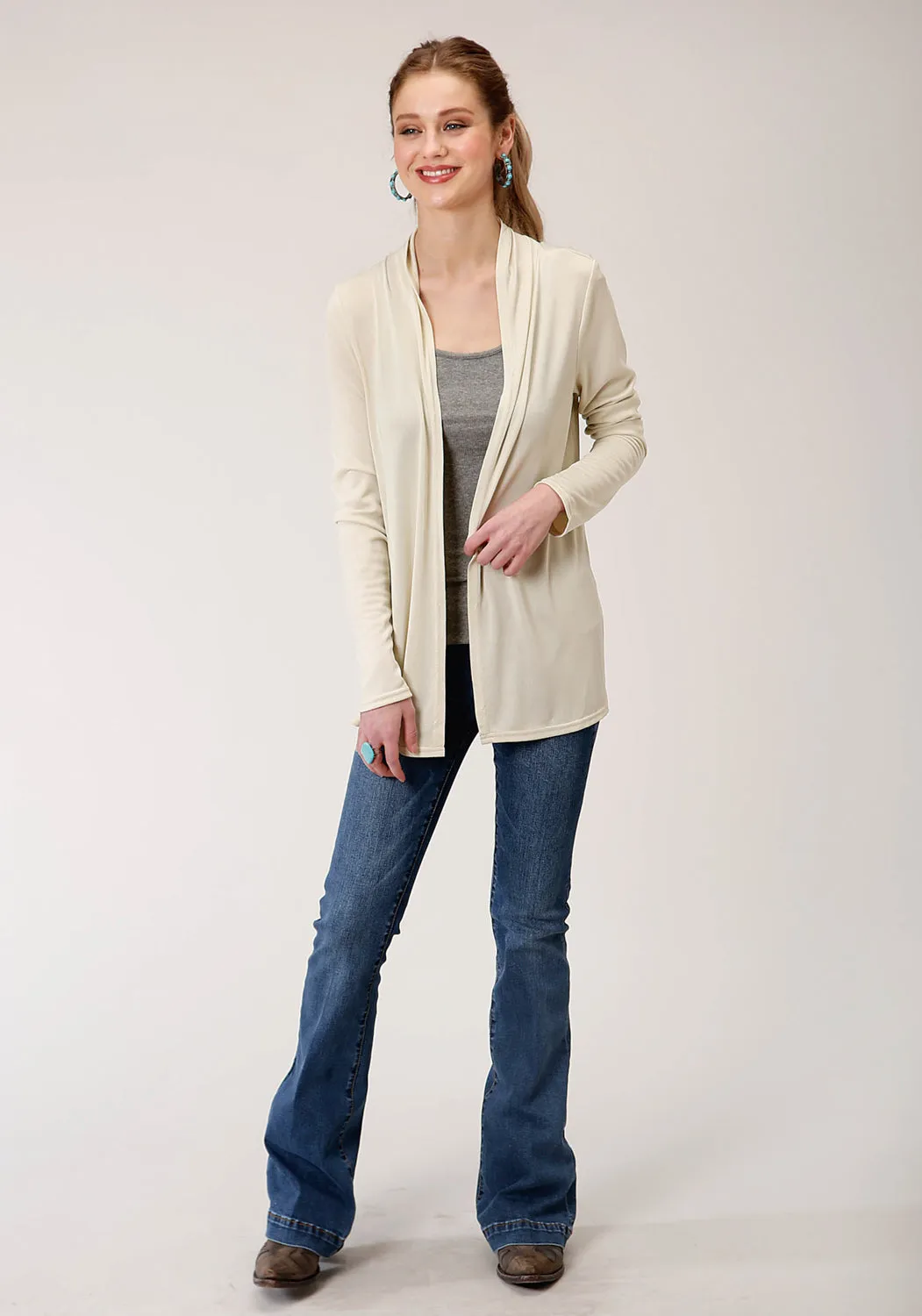 Roper Womens Cream Polyester Aztec Knit Cardigan