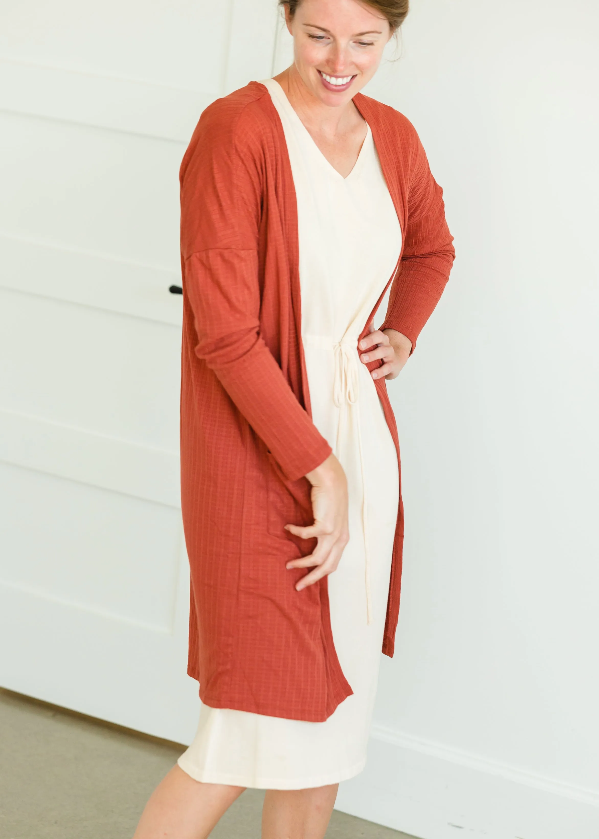 V-Neck Tie Waist Beige Midi Dress - FINAL SALE