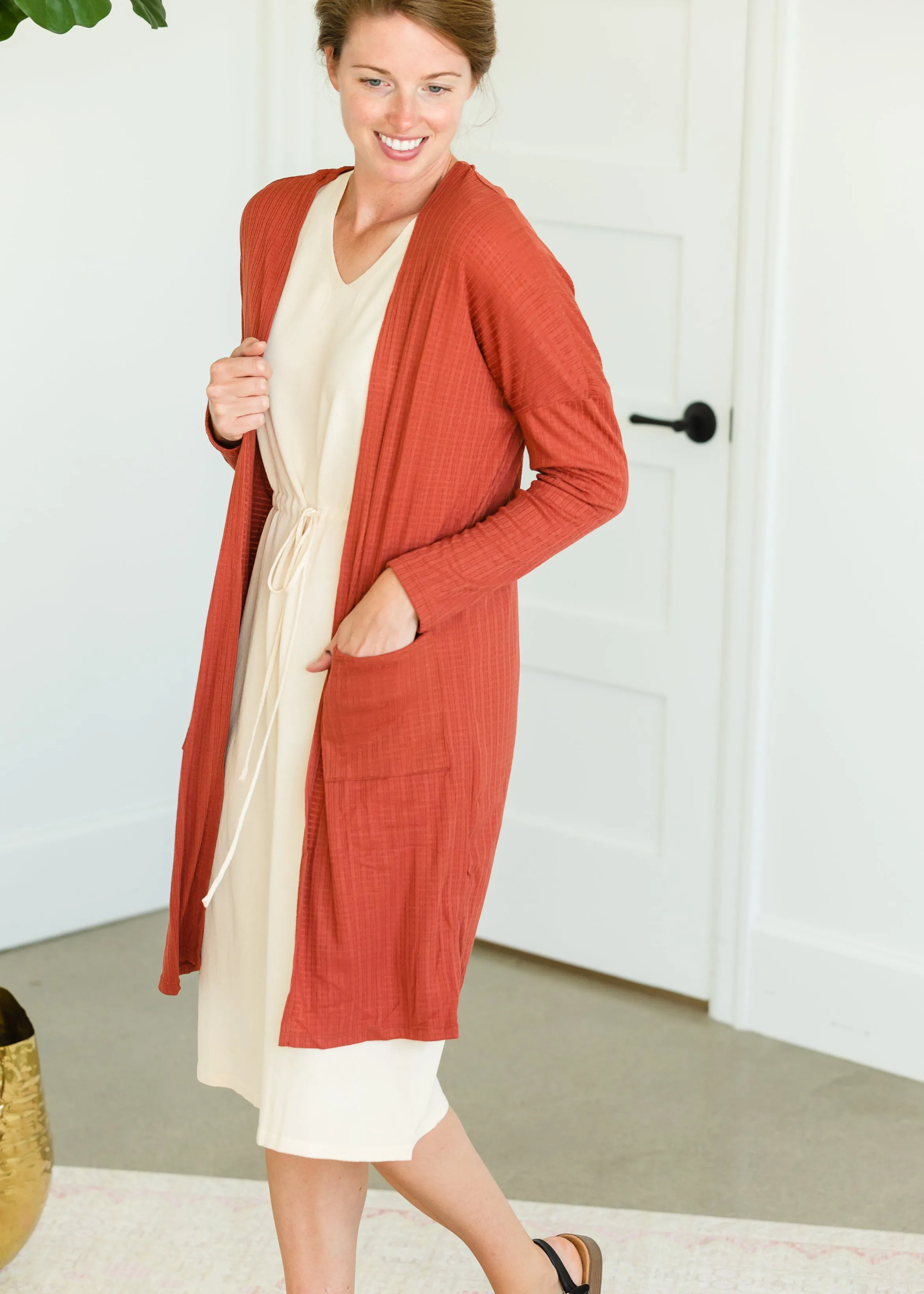 V-Neck Tie Waist Beige Midi Dress - FINAL SALE
