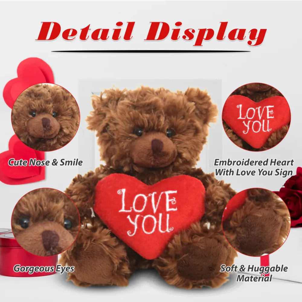 Valentine sitting chocolate bear with message heart 6"