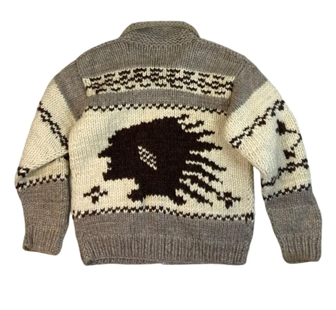 VTG NATIVE CANADIAN HAND KNIT COWICHAN CARDIGAN SALISH INDIAN ROCKABILLY M 40”
