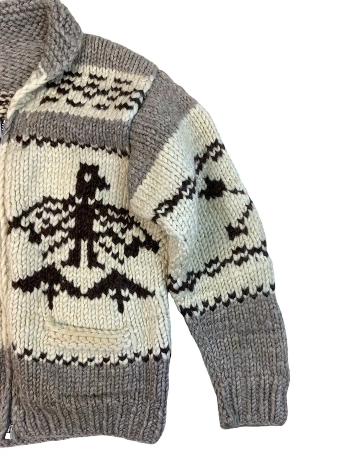 VTG NATIVE CANADIAN HAND KNIT COWICHAN CARDIGAN SALISH INDIAN ROCKABILLY M 40”
