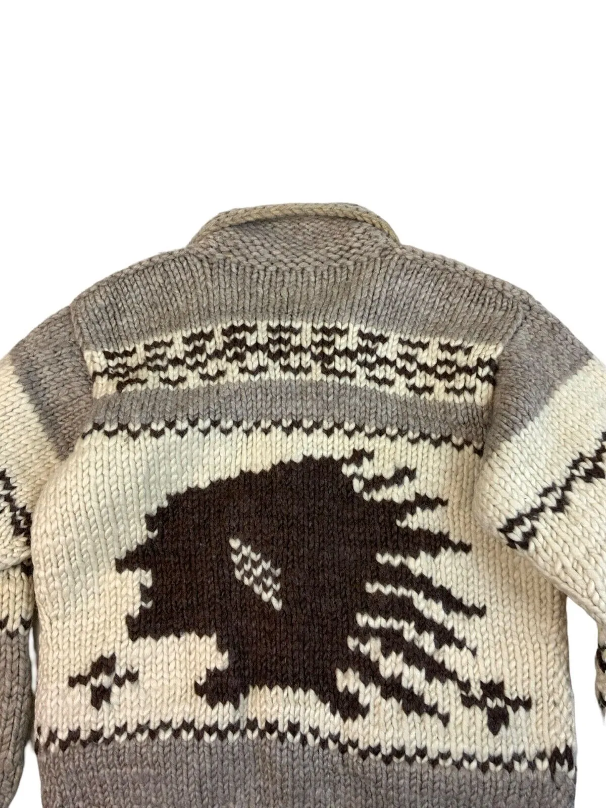 VTG NATIVE CANADIAN HAND KNIT COWICHAN CARDIGAN SALISH INDIAN ROCKABILLY M 40”